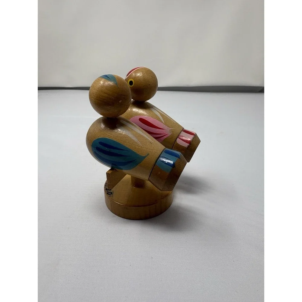 Vintage Hand Painted Wooden Birds Perch Stand‎ Salt & Pepper Retro MCM Unique